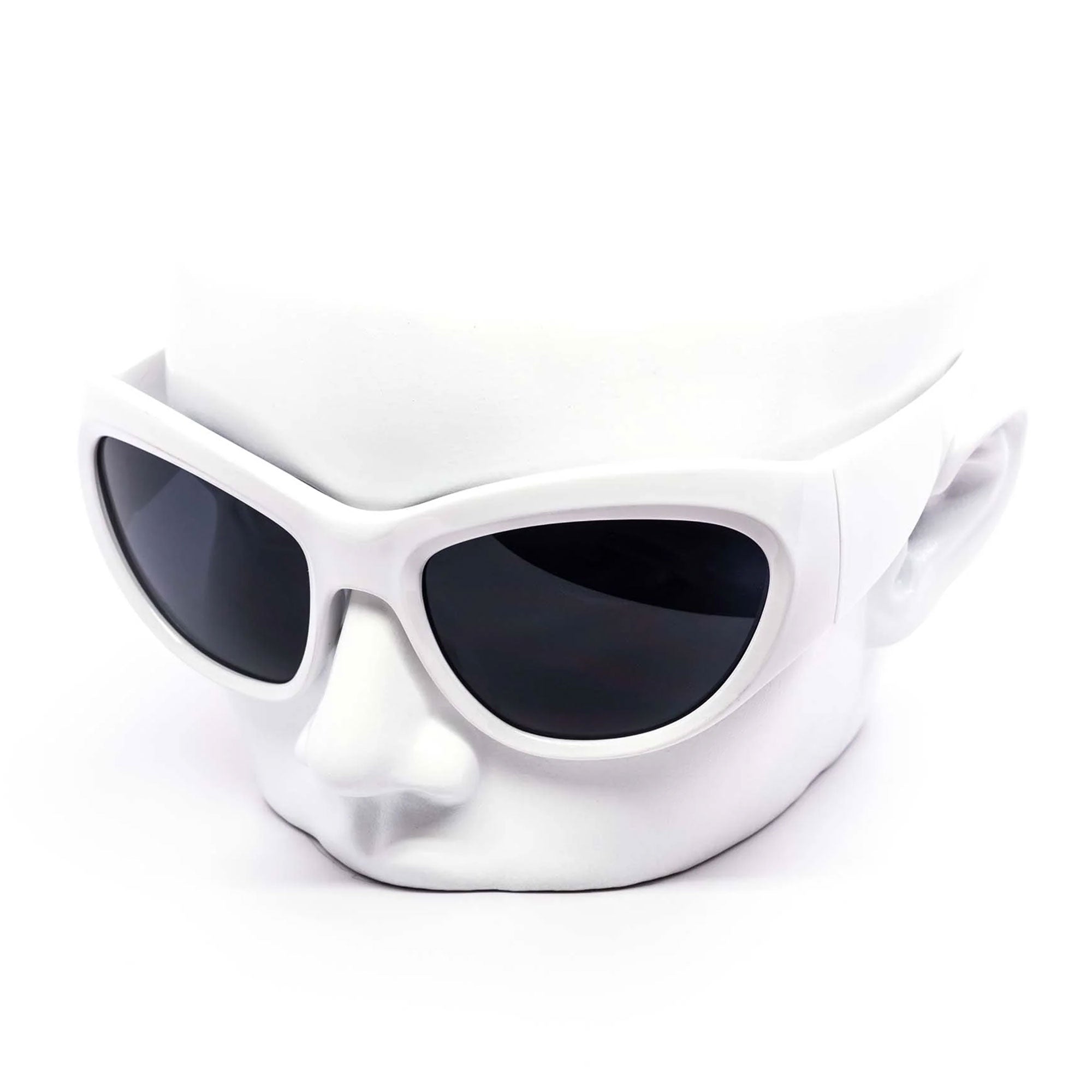 White sunglasses with black lenses on a white background
